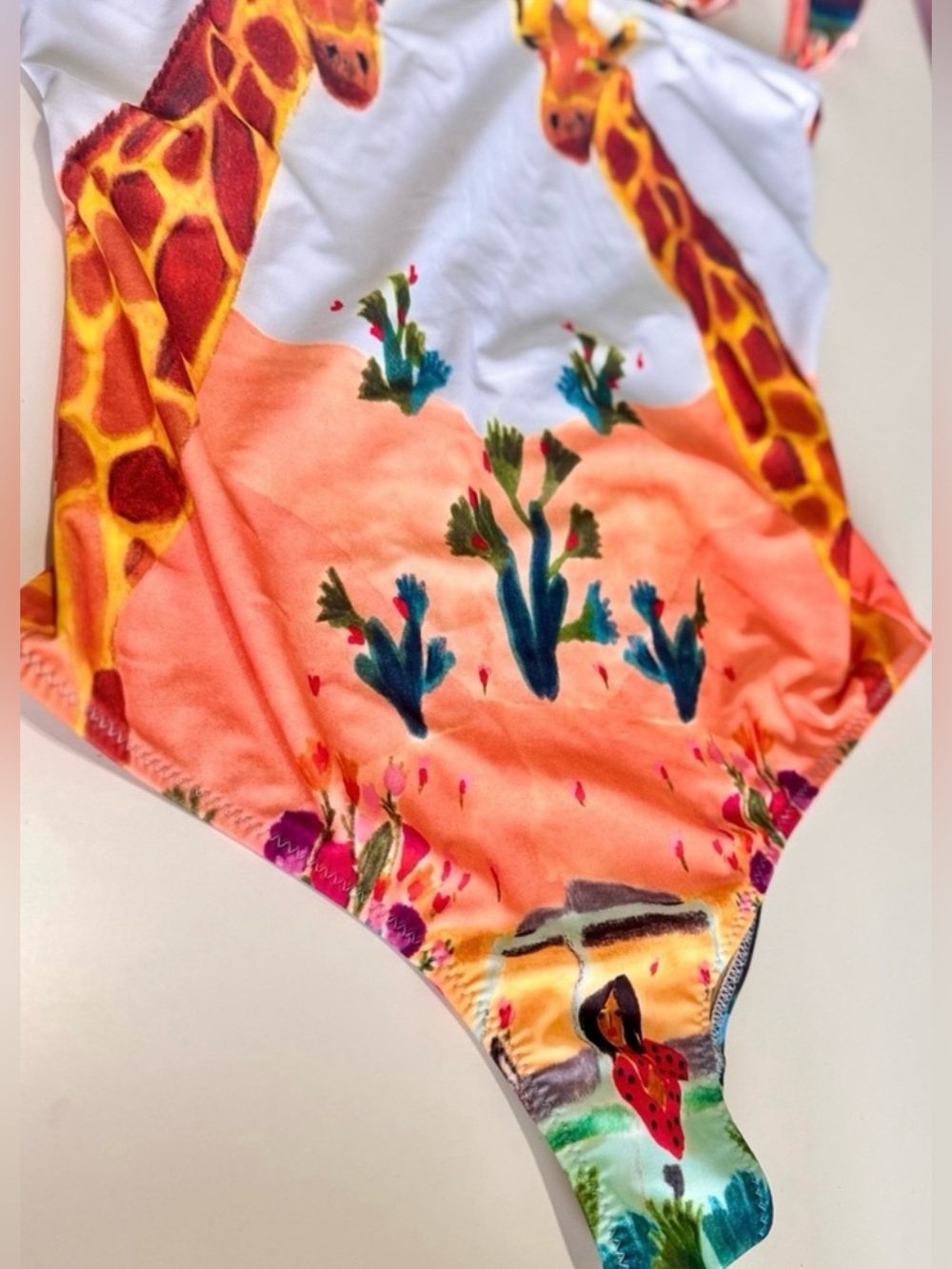 CAROLINA K. Giraffe Print Ruffle Sleeve One Piece Boho Swimsuit - Picture 12 of 16